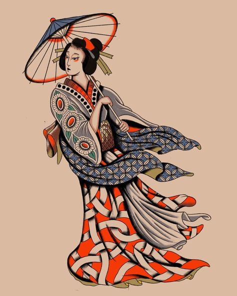 Japanese Patchwork Tattoo, Japanese Woman Tattoo, Japanese Geisha Drawing, Bonsai Tattoo, Japanese Geisha Tattoo, Geisha Drawing, Traditional Japanese Tattoo Flash, Chest Tattoo Drawings, Japanese Back Tattoo