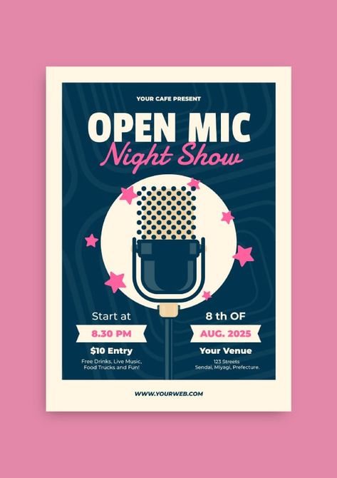 Waves Doodle Stars Open Mic Night Show Flyer Open Mic Poster, Waves Doodle, Doodle Stars, Show Flyer, Open Mic Night, Open Mic, Night Show, Brand Kit, Business Branding