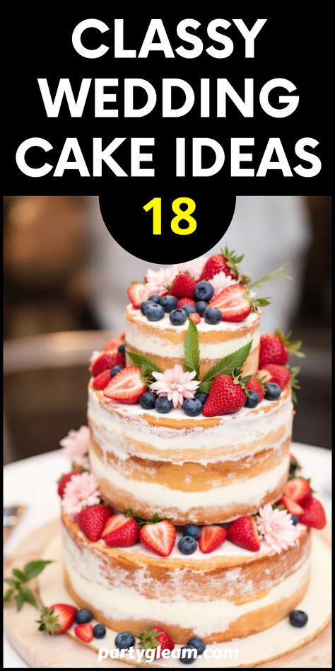 Discover 18 classy wedding cake ideas that will truly take your breath away. From ornate frosting decorated with exquisite flowers to a rustic naked cake adorned with fresh berries, your search for the perfect wedding cake stops here. Each cake style has its own unique flair, offering a wide variety of choices that accommodate different tastes and themes. Whether you want a simple yet elegant design or a grand multi-tier masterpiece decorated to the nines, you'll find inspiration in this delicious collection. Elevate your wedding day with these irresistible cake ideas that your guests will be talking about long after the celebration. Simple But Elegant Wedding Cakes, Brunch Wedding Cake, Spring Wedding Cake Ideas, Buttercream Ruffle Cake, Stunning Wedding Cakes, Sunflower Wedding Centerpieces, Wedding Cake Simple, Classy Wedding Cakes, Buttercream Ruffles