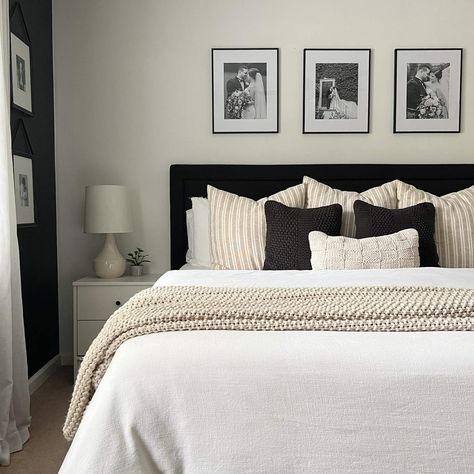 Photos Above Bed, Decor Above Bed, Grey Bed Frame, Black Bed Frame, Table Lamp White, Furniture Free, Project 62, Target Finds, Modern Bedroom Furniture