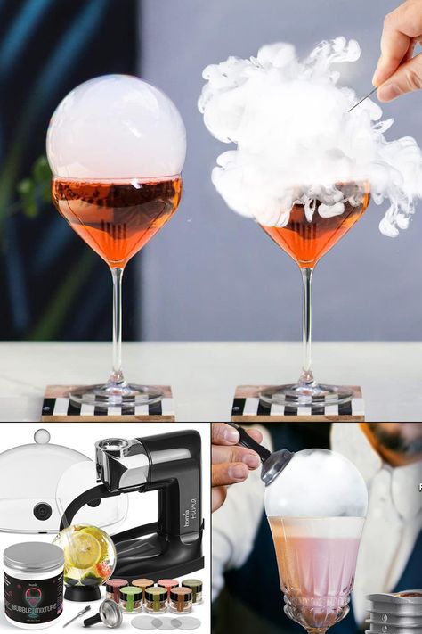 Add flavorful and aromatic wood smoke to food and cocktails or use the bubble making nozzle to create edible smoke-filled bubbles on top of your cocktails. Bubble Cocktail, Smoked Cocktail, Bullshot Cocktail, Bubly Sparkling Water Cocktails, Fog Bubble Machine, Bulleit Bourbon Cocktails, Smoked Cocktails, Bubble Maker, Top Cocktails