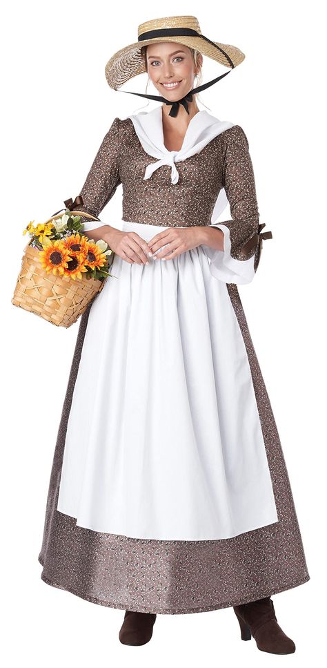 PRICES MAY VARY. Costume Includes: Dress, Shawl, Apron - Hat Sold Separately Adult: XS (4-6) Chest 35" Waist 26" Hips 36" Height 66" Up to 110 Lbs Dress with elastic waist band Tie around waist apron Colonial Dress, Black Halloween Dress, California Costumes, American Dress, White Costumes, Dress With Shawl, Backless Prom Dresses, Costume Collection, Women's Costumes