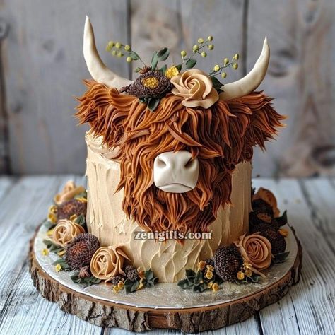 Log Truck Cake, Highland Cow Wedding Cake, Yellowstone Cake Ideas, Country Cakes Birthday, Hyland Cow Cake, Birthday Cake Western, Cow Cupcake Cake, Western Smash Cake, Hunting Theme Cake