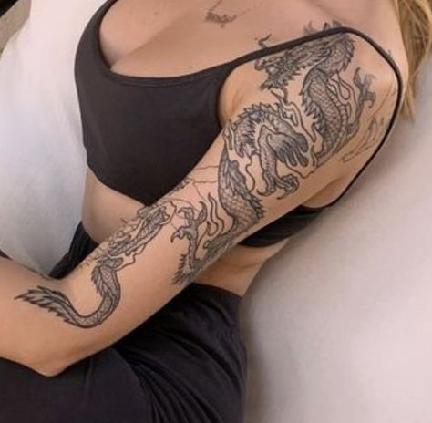 Arm Tattoo Dragon Women, Dragon Tattoo Arm Shoulder, Sleeve Tattoos For Women Dragon, Dragon Sleeve Tattoos For Women, Shoulder Dragon Tattoo For Women, Arm Dragon Tattoo For Women, Dragon Tattoo Sleeve Women, Arm Tattoos Dragon, Dragon Tattoo For Women Shoulder