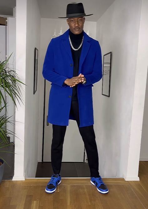 Urban Style Boy, Black Mens Fashion Suits, Black Men Casual Style, Blue Outfit Men, Royal Blue Outfits, Men Swag, Gentleman Fashion, Black Suit Men, Blue Outfits