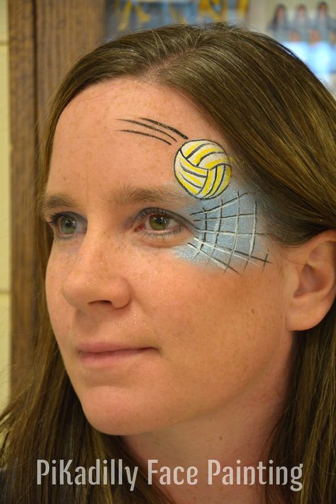 Volleyball Design by PiKadilly Face Painting. Face Painting Sports, Volleyball Face Paint, Sports Face Paint Ideas, Sport Face Paint, Sports Face Paint, Sports Paint, Face Painting Images, Easy Face Painting Designs, Fairy Face Paint