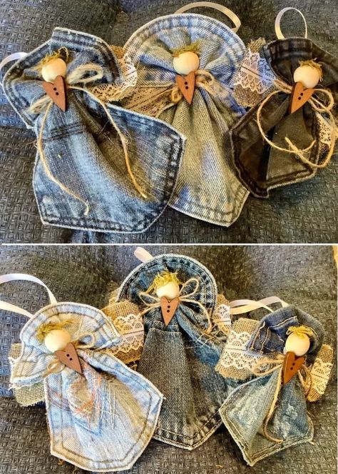 Artisanats Denim, Do It Yourself Decoration, Christmas Angel Crafts, Denim Crafts Diy, Blue Jeans Crafts, Angel Crafts, Jean Pockets, Idaho Falls, Denim Crafts