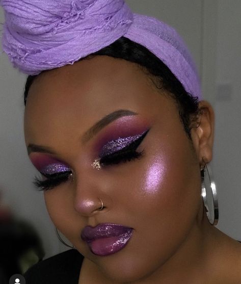 Makeup for black women African Makeup, Purple Makeup Looks, Cute Eyeshadow Looks, Purple Eye Makeup, Purple Makeup, Beauty Make-up, Dramatic Makeup, Black Women Makeup, Purple Eyeshadow