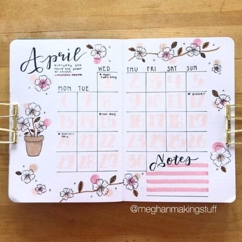 Bullet Journal April Calender, April Calendar 2024 Bullet Journal, May Dot Journal Ideas, April Monthly Spread Bullet Journal, April Spreads Bullet Journal, April Planner Ideas, Planer April, Month Spread Bullet Journal, May Bullet Journal Calendar