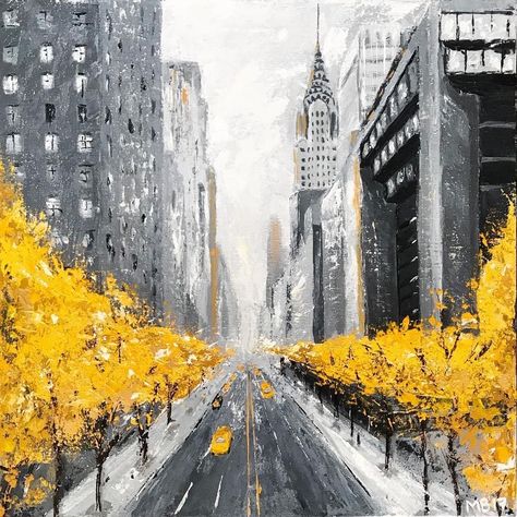 New York In Fall, New York Painting, Autumn In New York, New Painting, City Painting, New York Art, City Street, Beginner Painting, Palette Knife