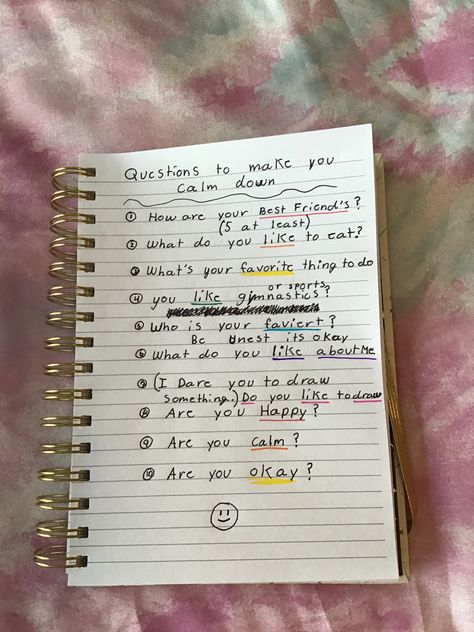 Questiens to make you calm down Things To Draw To Calm Down, Ways To Calm Yourself Down, How To Calm Someone Down Over Text, Things To Do To Calm Down, Things To Help You Calm Down, Things To Calm Yourself Down, How To Be A Calmer Person, How To Calm Someone Down, How To Calm Down When Panicking