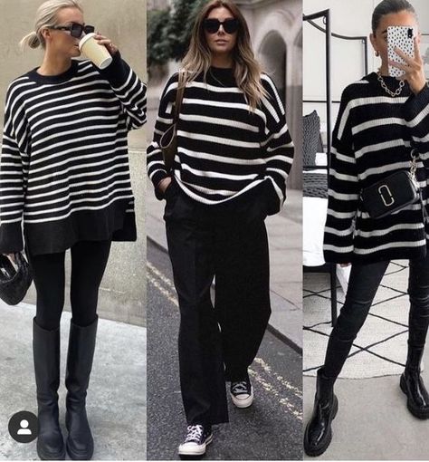 Minimal Closet, Winter Moodboard, Striped Sweater Outfit, Classic Style Outfits, Stripe Outfits, Pullover Outfit, Autumn Style, Girls Fashion Clothes, Knit Outfit