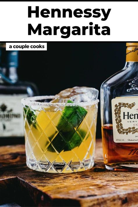 The best way to use this classy Cognac? Try this Hennessy Margarita recipe, full of flavor and sophistication. Pop over to our site for the recipes. | alcoholic drinks | tequila drinks | liqueur cocktails | cinco de mayo | Hennessy Margarita Recipe, Hennessy Margarita, Girls Night Drinks Cocktails, Hennessy Cocktails, Hennessy Drinks, Cognac Cocktail, Drinks To Make, A Couple Cooks, Best Tequila