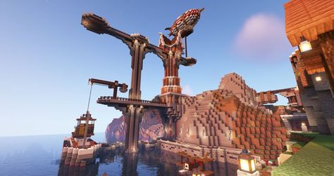 Dock In Minecraft, Airship Dock, Minecraft Airship, Lamp Post, Minecraft, Building