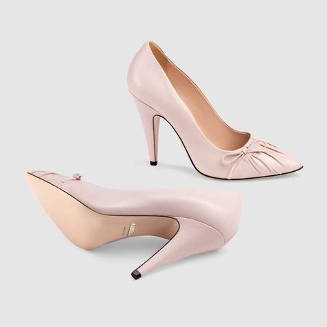 Leather pump - Gucci light powder pink pumps #gucci #sponsored #heels #designer #fashion #shoes #style #luxury Gucci Pink Heels With Branded Heel Counter, Gucci Pink Formal Heels, Gucci Pink Heels, Luxury High Heels, Gucci Luxury 4-inch Heels, Heels Gucci, Gucci Evening Heels With Gold-tone Hardware, Heels Designer, Fancy Heels