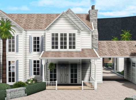 Bloxburg Floor Colors, Coastal Bloxburg House, Bloxburg Coastal House, Bloxburg Suburban, Coastal Bloxburg, Victorian Beach House, Coastal House Exterior, Suburban Houses, Modern Suburban House