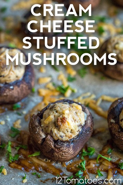 Cream Cheese Stuffed Mushrooms, Tailgate Treats, Cricut Corner, Tasty Appetizers, Grub Hub, Stuffed Mushrooms Easy, Tomatoes Recipes, Cheese Stuffed Mushrooms, 12 Tomatoes Recipes