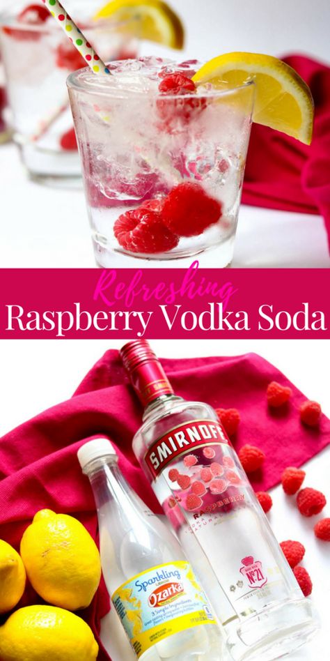 The raspberry vodka soda is a super refreshing and flavorful summer cocktail. It is not sugary or sweet but instead full of raspberry and citrus flavor with a few bubbles and lots of cold ice. #cocktail #vodka #drink #summer Raspberry Vodka Drinks, Cocktail Vodka, Raspberry Mojito, Cocktail Gin, Entertaining Dinner, Winter Drink, Raspberry Vodka, Vodka Lemonade, Vodka Soda