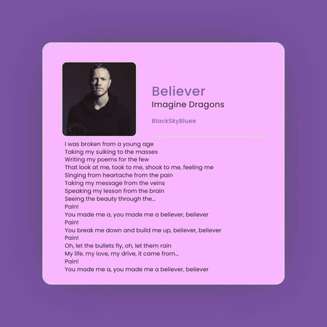 Believer >: Imagine Dragons . . . . . . #blackskybluee #believer #believerimaginedragons #imaginedragons #imaginedragonsconcert #englishsongs #englishsonglyrics #englishlyrics #instagram #facebook #post #songlyricspost Believer Imagine Dragons, You Broke Me, Facebook Post, Imagine Dragons, You Make Me, Singing, Things To Come, Writing, Feelings