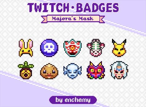 ✨ The Legend of Zelda: Majora's Mask Premade Sub Badges for Twitch ✨ #zelda #twitch #twitchbadges #thelegendofzelda #majorasmask #pixelart #subbadges Cute Pixel Art, Legend Of Zelda Majora's Mask, Twitch Streaming, Unique Cross Stitch, Cross Stitch Tutorial, Star Badge, Perler Bead Templates, Majoras Mask, Custom Cross