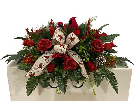 Christmas Tombstone Saddles, Headstone Saddle Arrangements Christmas, Christmas Grave Saddles, Christmas Headstone Arrangements, Fall Headstone Saddles, Christmas Cemetery Saddles, Tombstone Saddle Arrangements, Christmas Headstone Saddles, Christmas Saddles For Headstones