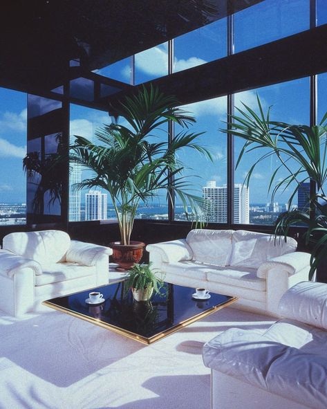 Miami Vice Apartment, 1980s Luxury Interior, 80s Miami Apartment, 90s Japan Penthouse, Miami 80s Interior, 80s Penthouse Aesthetic, 1980 Interior Design, Miami Vaporwave, 80s Decor Interior Design