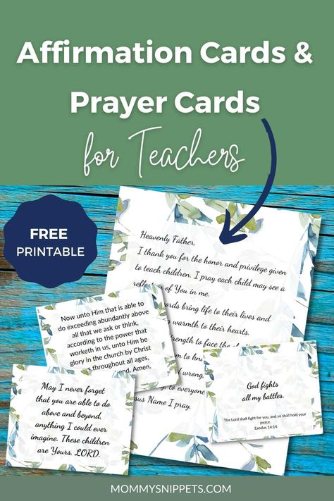 Bible Verses For Teachers, Free Printable Affirmation Cards, Verses For Teachers, Prayer Cards Printable, Free Christian Printables, Teacher Prayer, Teacher Encouragement, Encouraging Verses, Words Of Appreciation