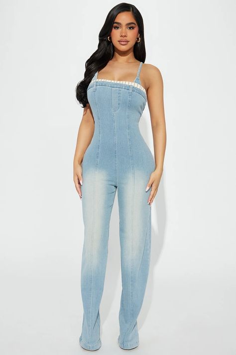 Amaya Colon, The Chase, Korean Fashion Trends, Leg Stretching, Curve Dresses, Denim Jumpsuit, Light Wash Denim, Mens Activewear, Matching Dresses