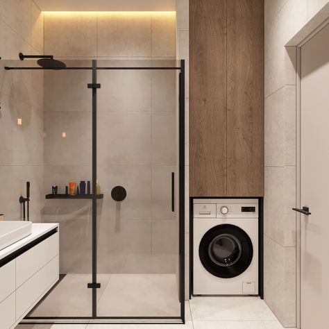 #bathroom #interiordesign #bathroomdecorideas #bathroomideas #interiordesignideas #interiordesigninspiration #designstudio Bathroom Washing Machine Cabinet, Bathroom Ideas With Washing Machine, Long Bathrooms Ideas, Washing Machine Cabinet, Bedroom Tv Wall, Bedroom Tv, Luxury Bedroom Design, Bathroom Design Inspiration, Tv In Bedroom