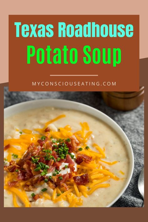 Potato soup with a sprinkle of herbs Roadhouse Recipes, Texas Roadhouse Recipes, Leftovers Soup, Comforting Soup, Dairy Alternatives, Comfort Soup, Texas Roadhouse, Potato Soup Recipe, Crusted Chicken