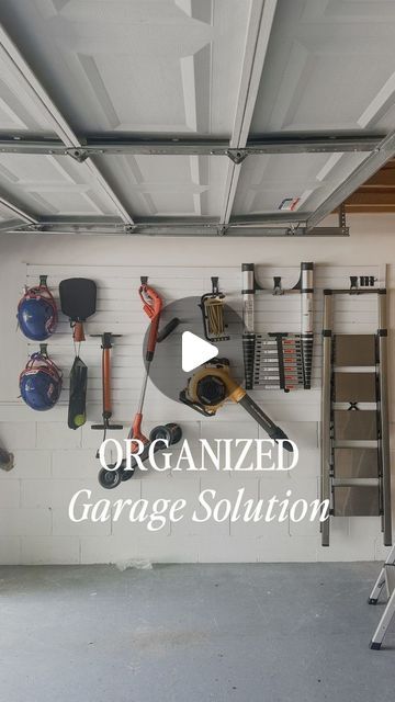 Garage Slat Wall Organization, Garage Layout Ideas, Garage Slat Wall, Slat Walls, Organized Garage, Garage Solutions, Garage Organize, Project Organization, Slowly But Surely