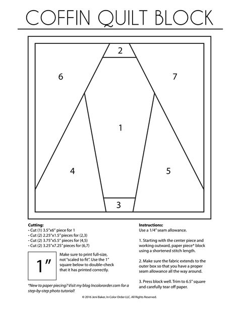 Coffin Quilt Template, Coffin Quilt Block, Coffin Bag Sewing Pattern, Coffin Quilt Pattern, Halloween Sewing Projects Free Pattern, Halloween Quilt Ideas, Sunflower Quilts Ideas, Coffin Template, Coffin Quilt