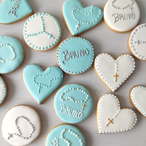 Galletas glaseadas Cookies Bautismo, Sugar Cookie Recipe With Royal Icing, Christening Cookies, Holy Communion Cakes, First Communion Cakes, Confirmation Cakes, Baby First Birthday Cake, Royal Icing Recipe, Communion Cakes