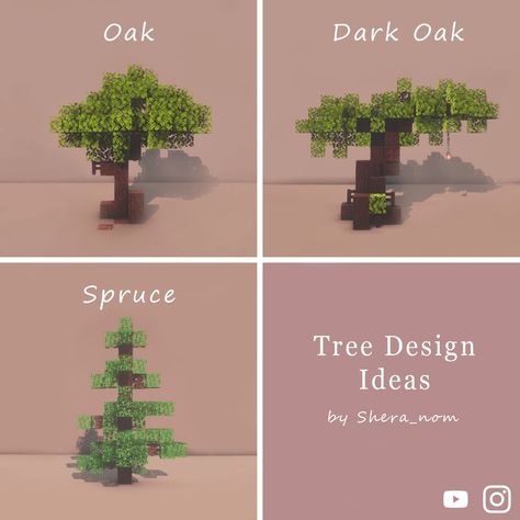 Tree Designs Minecraft, Minecraft Oak Tree Design, Minecraft Small Tree Design, Minecraft Building Ideas Dark Oak, Minecraft Spruce Tree Design, Spruce And Dark Oak House Minecraft, Minecraft Custom Dark Oak Tree, Minecraft Trees Design Spruce, Dark Oak And Spruce Minecraft House