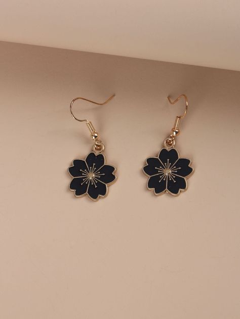 Black Cute   Zinc Alloy  Dangle Embellished   Jewelry Gold Earring Set, White Flower Earring, Flower Earrings Gold, Edgy Earrings, Flower Drop Earrings, Fancy Jewellery Designs, 2 Earrings, Jewelry Accessories Ideas, Fancy Jewellery