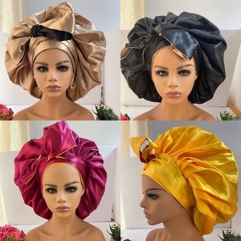 Hair Bonnet Styles, Silk Sleep Bonnet, Sleeping Bonnet, African Print Shoes, Silk Hair Bonnets, Layer Hair, African Hair Wrap, Hair Bonnets, Natural Hair Bun Styles