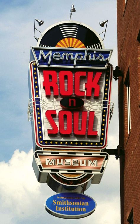 MEMPHIS ROCK n SOUL MUSEUM: only four blocks away from Kooky Canuck just south of Beale St.. Walking In Memphis, Memphis City, Retro Signs, Cool Signs, State Of Tennessee, Vintage Neon Signs, Vintage Neon, Signs Of The Times, Sign Of The Times