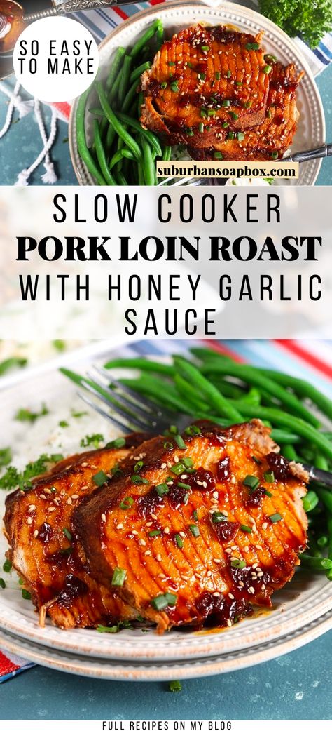 Set it and forget it Slow Cooker Pork Loin Roast is the easiest weekday dinner ever. Just toss all the ingredients in the crock pot or slow cooker and dinner will be ready for you without breaking a sweat. Tender, juicy crock pot pork roast just swimming in a savory sweet garlic sauce the whole family will love. Easy Slow Cooker Pork Loin, Pork Tender Loin Crock Pot Recipes, Crockpot Pork Loin Recipes Slow Cooker, Pork Loins In Crock Pot, Pork Loin Roast Crock Pot Recipes, Crock Pot Pork Loin Slow Cooker, Pork Loin Recipes Crockpot, Slow Cooker Pork Loin Roast, Pork Loin Roast Crock Pot