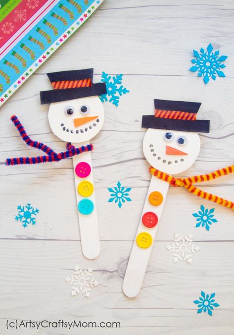 Make a Popsicle Stick Snowman Craft this Christmas Popsicle Snowman, Popsicle Stick Snowman, Popsicle Stick Christmas Crafts, Popsicle Stick Crafts For Kids, Juleverksted For Barn, Snowman Craft, Christmas Crafts For Toddlers, Preschool Christmas Crafts, Christmas Crafts For Kids To Make