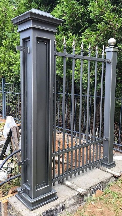 Steel Fences And Gates, Main Gate Designs, Modern Gate Design, Wrought Iron Gate Designs, Gate Design Ideas, Modern Main Gate Designs, Metal Gates Design, Sliding Gates, Home Gate Design