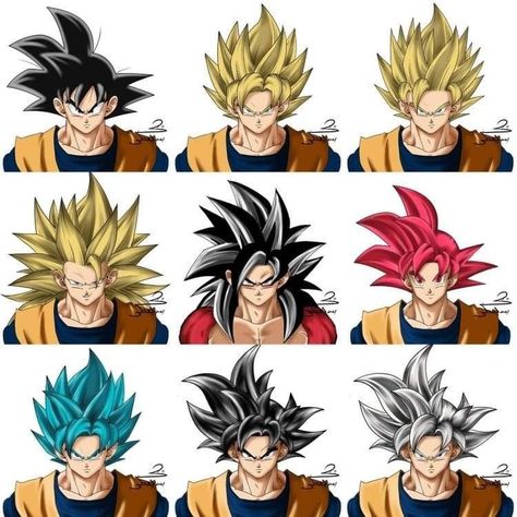 Goku All Transformations, Goku All Forms, Goku Hair, Goku Transformations, Goku Face, Goku 4, Image Dbz, Dragon Ball Wallpaper Iphone, Dragon Ball Painting