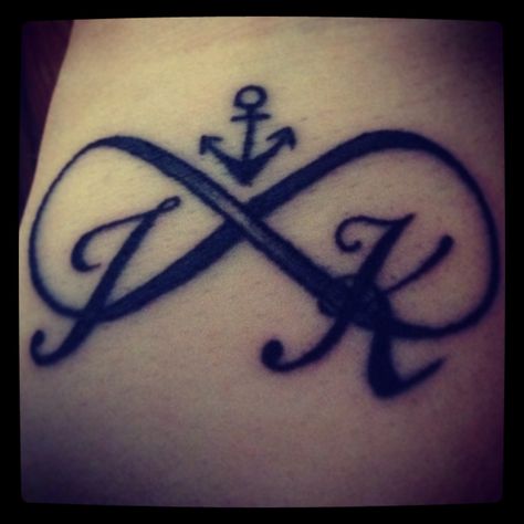 My tattoo for me and my sailor <3 J&K J And J Tattoo, J And K Tattoo, J Tattoo, K Tattoo, Infinity Tattoos, Letter J, Deathly Hallows Tattoo, Cute Nail Designs, Picture Tattoos