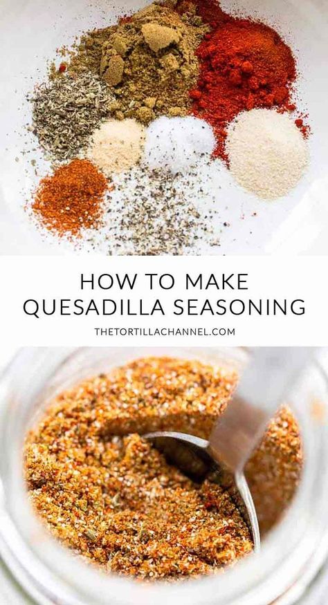 Looking for an easy but tasty quesadilla seasoning? Take a look at this quesadilla seasoning. Easy to make, tasty and super cheap. Visit thetortillachannel.com for the full recipe and video #thetortillachannel #seasoning #quesadillaseasoning #spicemix #seasoningrecipe Quesadilla Seasoning, Season Steak Recipes, Homemade Dry Mixes, Homemade Spice Mix, Spice Blends Recipes, Spice Mix Recipes, Homemade Spice Blends, Diy Spices, Seasoning And Spice