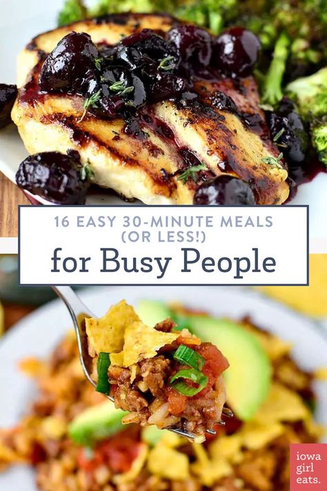 If you're constantly on the go, try any of these 16 Easy 30-Minute Meals (Or Less!) for Busy People! One Pan Recipes, Crock Pot Sweet Potatoes, Balsamic Onions, 30 Minute Meals Easy, Busy Girl, Make Clean, Simple Meals, Iowa Girl Eats, Homemade Hamburgers