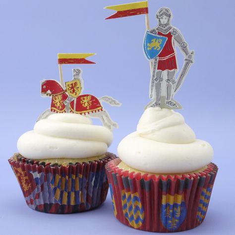 Knights Cupcake Toppers Knight Cupcakes, Cupcakes For School, Medieval Party, Childrens Birthday Cakes, Birthday Cake Kids, Party Cakes, Birthday Cakes, Cupcake Toppers, Knights