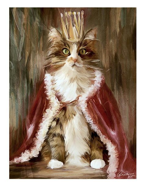 King Cat Royal Cat Painting, Crown Painting, Meow Art, Hannah Lee, Cat King, Illustration Kunst, Cat Art Illustration, Cat Character, Lowbrow Art