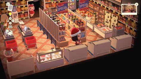 Animal Crossing Supermarket, Acnh Supermarket, Supermarket Ideas, Acnh Kidcore, Japanese Island, Acnh Patterns, Grocery Store Design, Escape Plan, Acnh Ideas