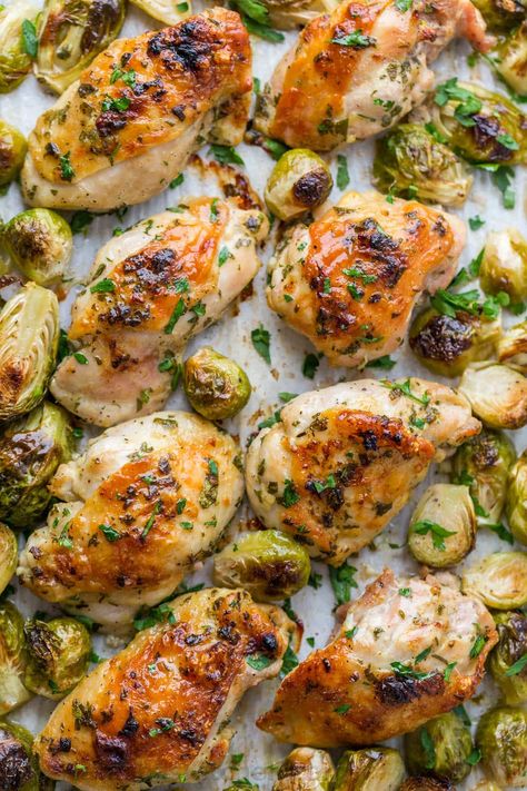 Chicken And Brussels Sprouts, Marinating Chicken, Dinners Chicken, Dijon Chicken, Dinners Recipes, Sprouts Recipe, Chicken Asparagus, Pan Dinners, Sprout Recipes