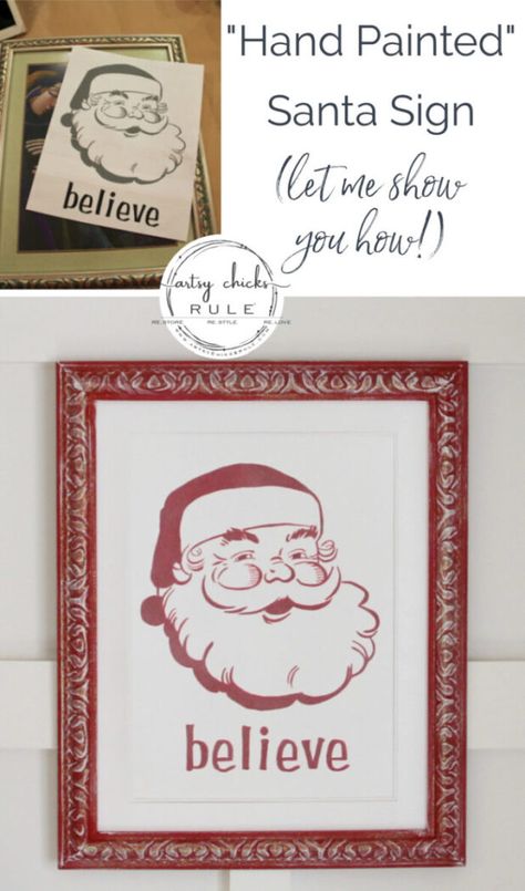 Santa Sign - DIY Believe Sign artsychicksrule.com #santasign Believe Sign, Diy Santa, Believe Christmas, Diy Signs, Christmas Signs, Believe In You, Diy Ideas, Cricut, Canvas Art