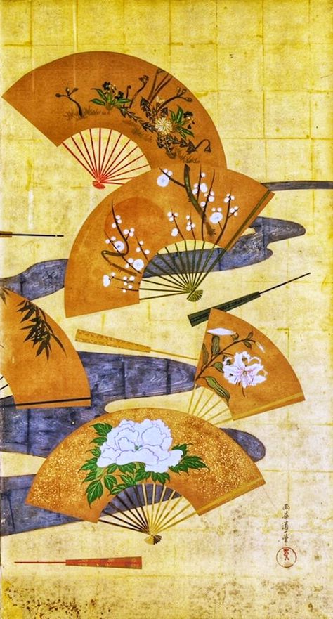 Japanese Block Print, Asian Image, Antique Fans, Japan Logo, Japanese Fan, Japanese History, Japanese Artwork, Meiji Period, Japan Culture